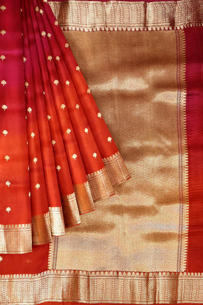 Banarasi kora (organza)  silk saree in  red & magenta with motifs