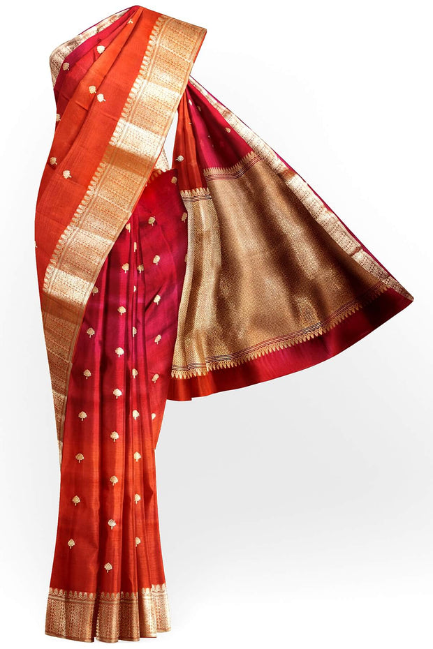 Banarasi kora (organza)  silk saree in  red & magenta with motifs