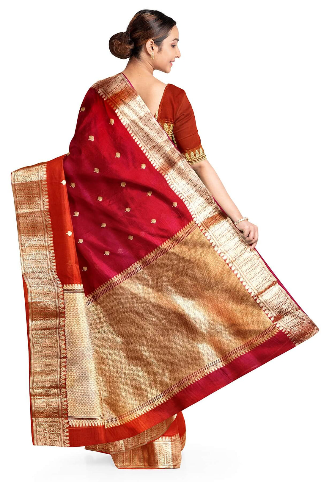 Banarasi kora (organza)  silk saree in  red & magenta with motifs