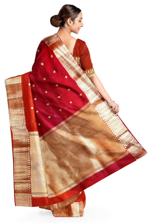 Banarasi kora (organza)  silk saree in  red & magenta with motifs