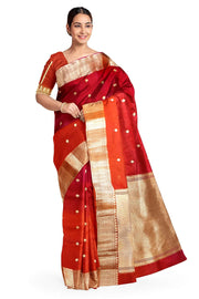 Banarasi kora (organza)  silk saree in  red & magenta with motifs