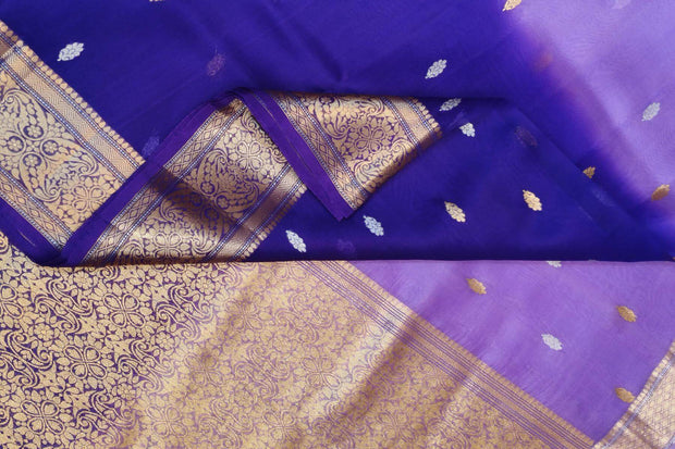 Banarasi kora (organza)  silk saree in  lavender & purple with motifs