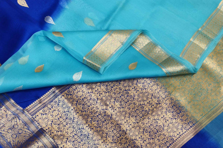 Banarasi kora (organza)  silk saree in  royal blue & light blue with motifs