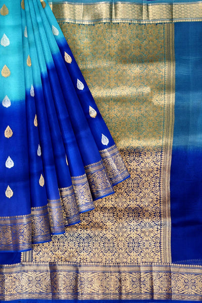 Banarasi kora (organza)  silk saree in  royal blue & light blue with motifs