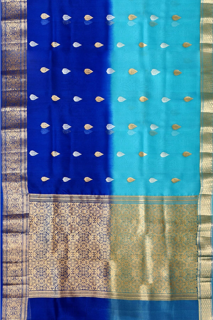 Banarasi kora (organza)  silk saree in  royal blue & light blue with motifs