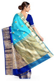 Banarasi kora (organza)  silk saree in  royal blue & light blue with motifs