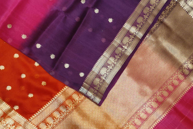 Banarasi kora (organza)  silk saree in  red & pink with motifs