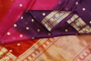 Banarasi kora (organza)  silk saree in  red & pink with motifs