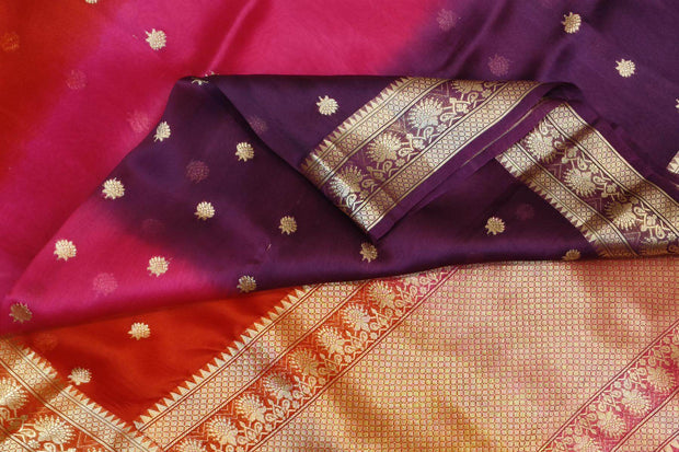 Banarasi kora (organza)  silk saree in  red & pink with motifs