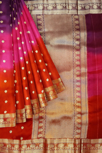 Banarasi kora (organza)  silk saree in  red & pink with motifs
