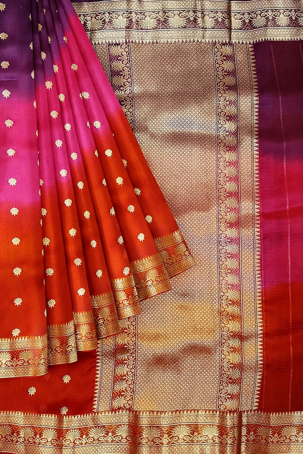 Banarasi kora (organza)  silk saree in  red & pink with motifs