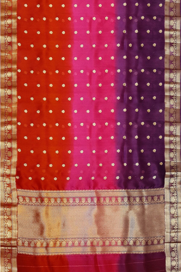 Banarasi kora (organza)  silk saree in  red & pink with motifs