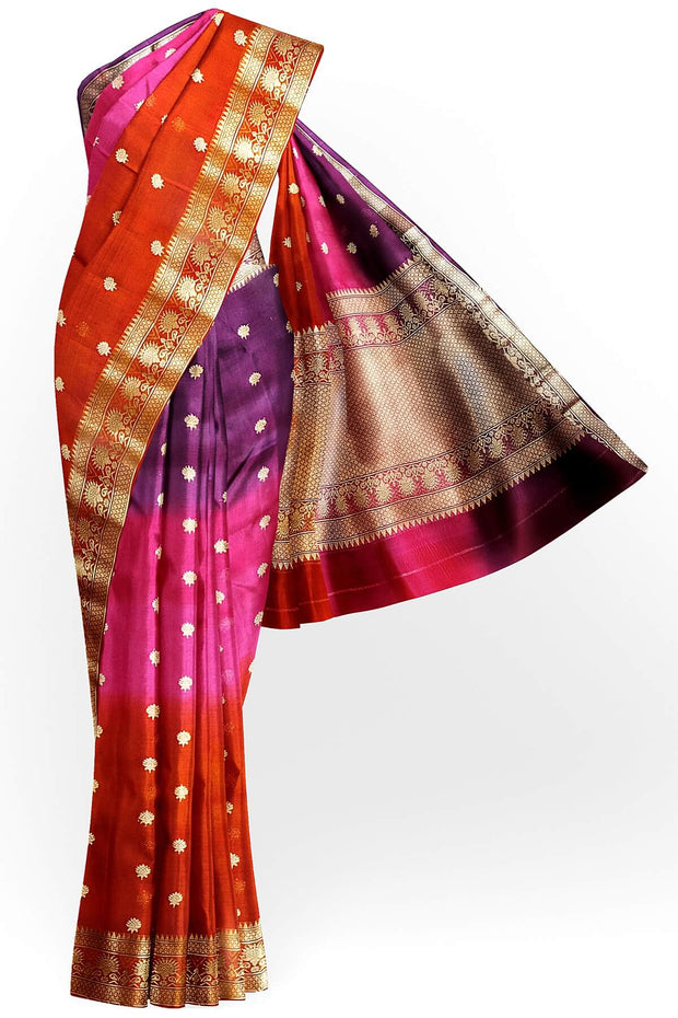 Banarasi kora (organza)  silk saree in  red & pink with motifs