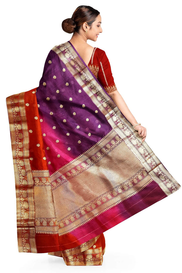 Banarasi kora (organza)  silk saree in  red & pink with motifs