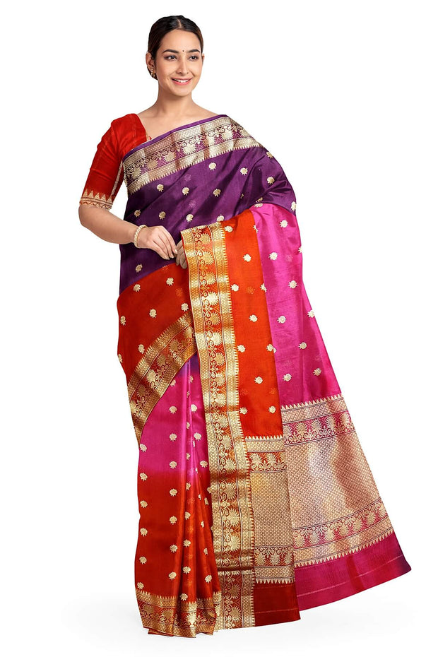 Banarasi kora (organza)  silk saree in  red & pink with motifs