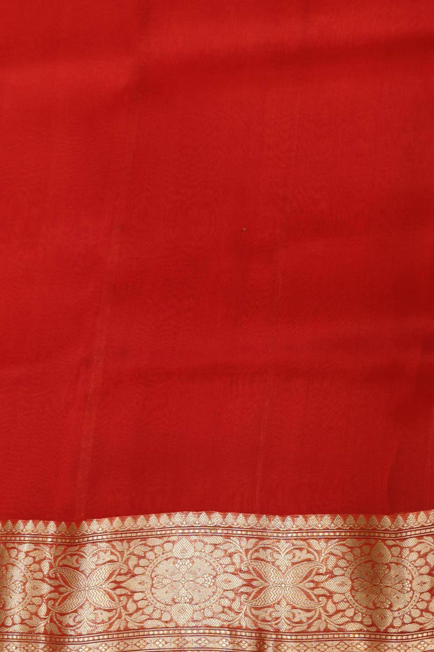 Banarasi kora (organza)  silk saree in  red & baby pink with motifs