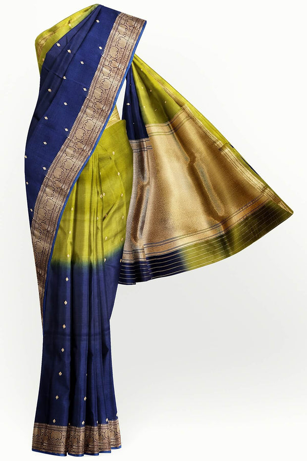 Banarasi kora (organza)  silk saree in  mehndi green