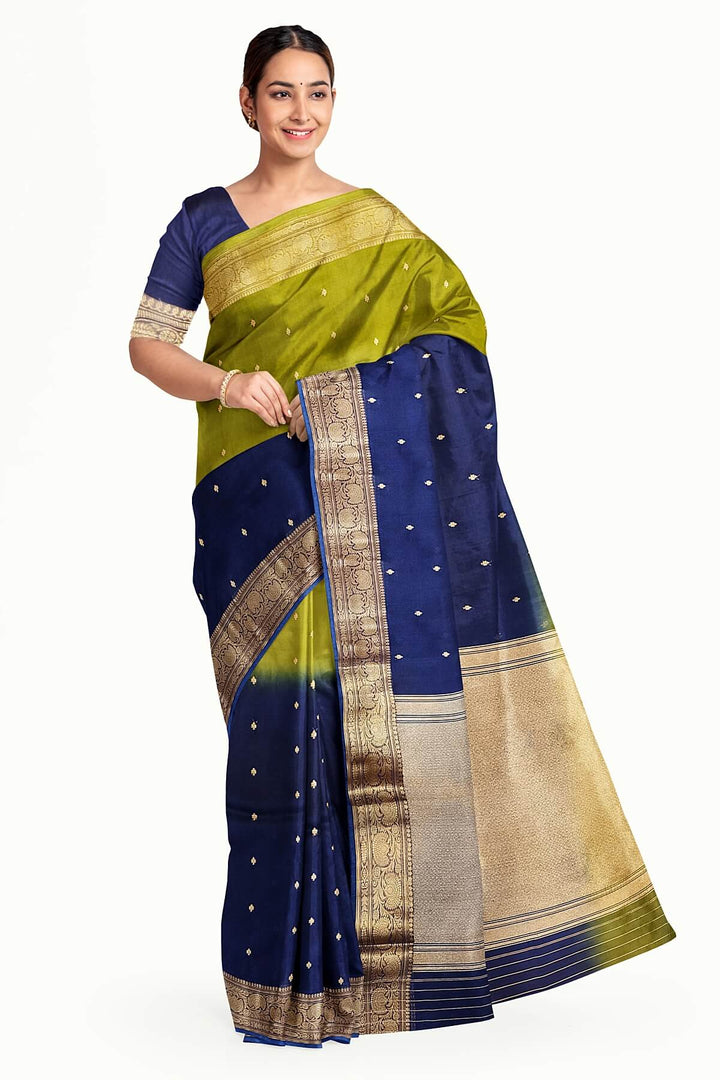 Banarasi kora (organza)  silk saree in  mehndi green