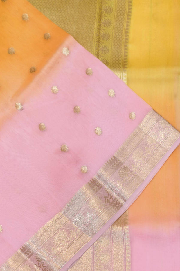 Banarasi kora (organza)  silk saree in  tri colour