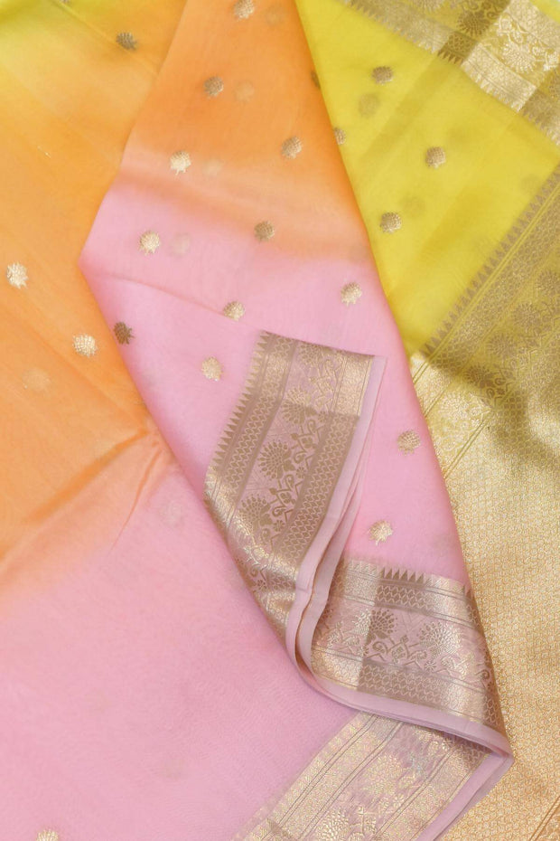 Banarasi kora (organza)  silk saree in  tri colour