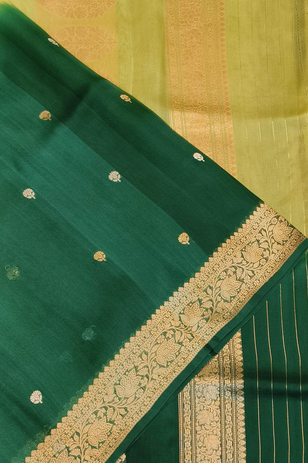 Banarasi kora (organza)  silk saree in  dark green