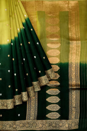 Banarasi kora (organza)  silk saree in  dark green