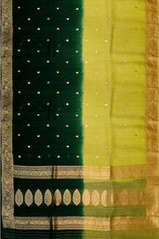Banarasi kora (organza)  silk saree in  dark green