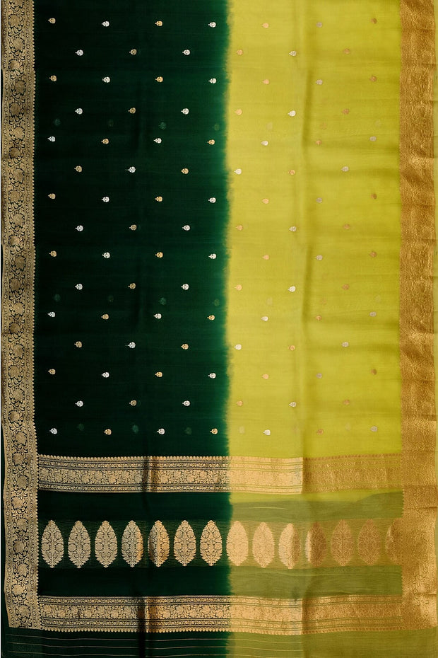 Banarasi kora (organza)  silk saree in  dark green