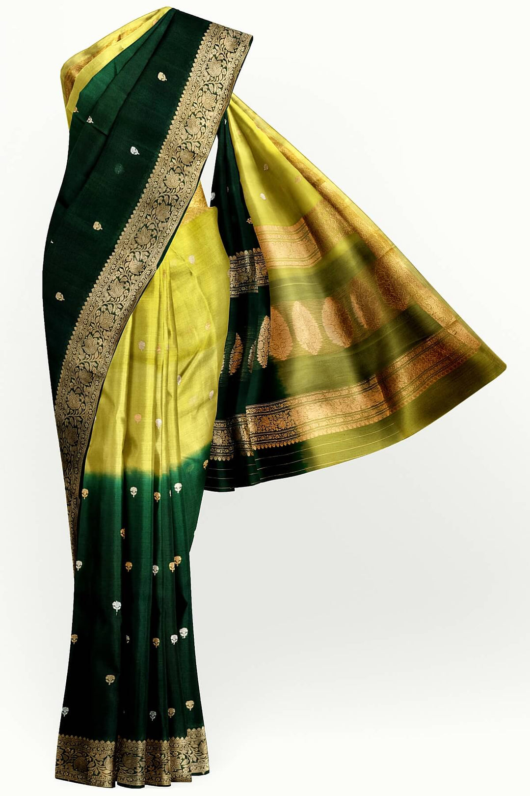 Banarasi kora (organza)  silk saree in  dark green