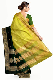 Banarasi kora (organza)  silk saree in  dark green