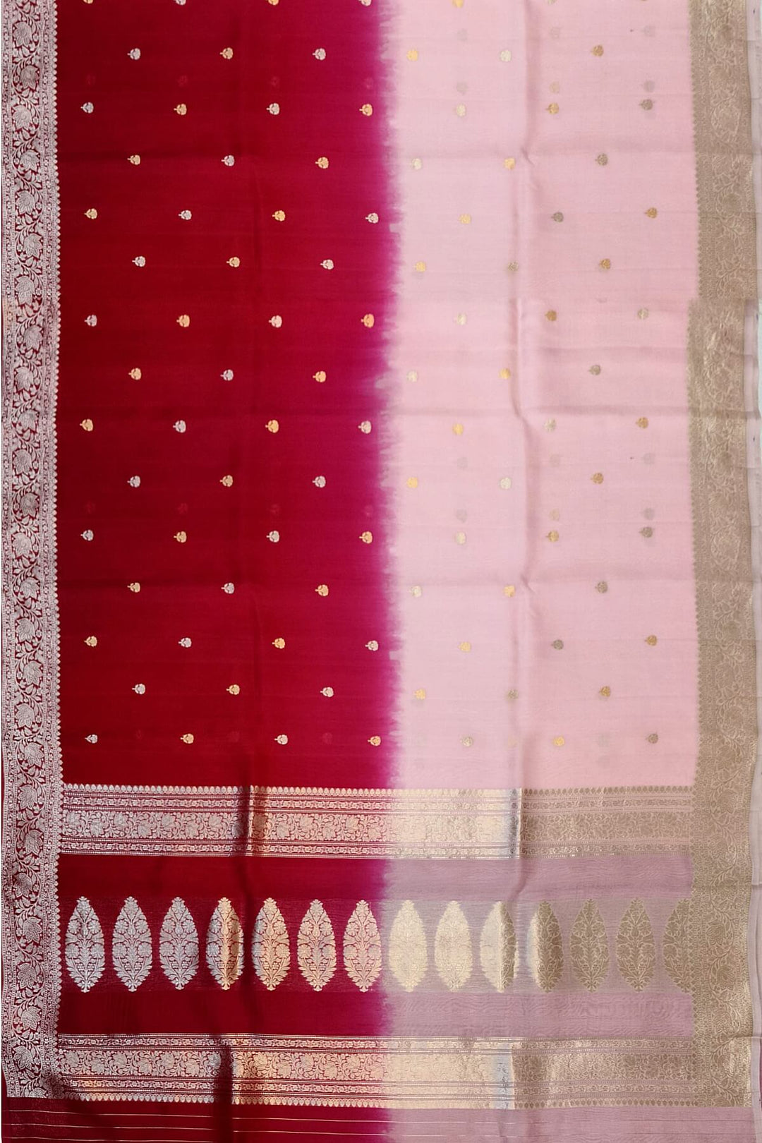 Banarasi kora (organza)  silk saree in  rani pink