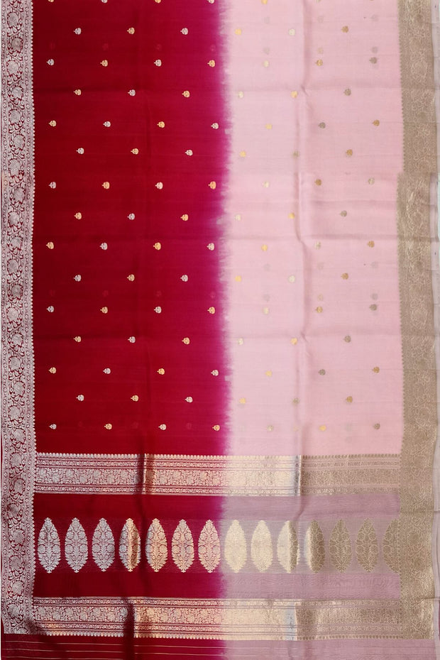 Banarasi kora (organza)  silk saree in  rani pink
