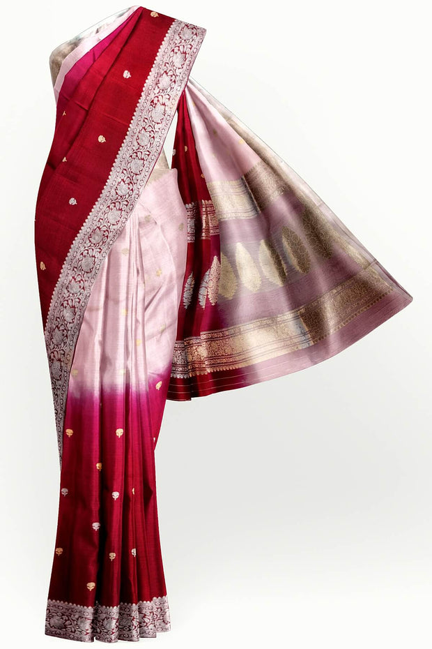 Banarasi kora (organza)  silk saree in  rani pink