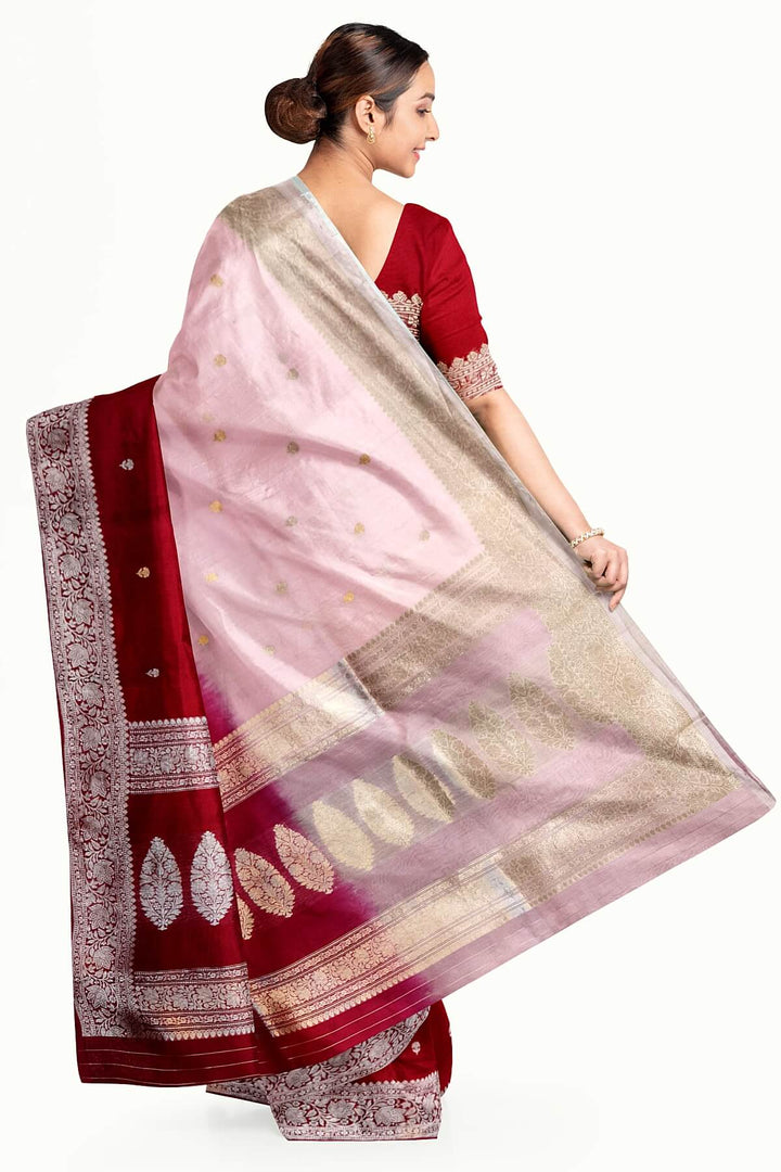 Banarasi kora (organza)  silk saree in  rani pink