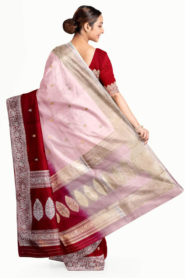 Banarasi kora (organza)  silk saree in  rani pink