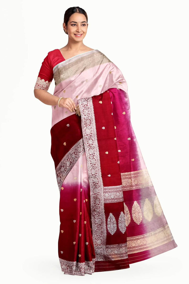 Banarasi kora (organza)  silk saree in  rani pink