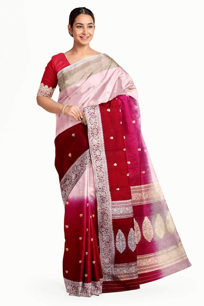 Banarasi kora (organza)  silk saree in  rani pink