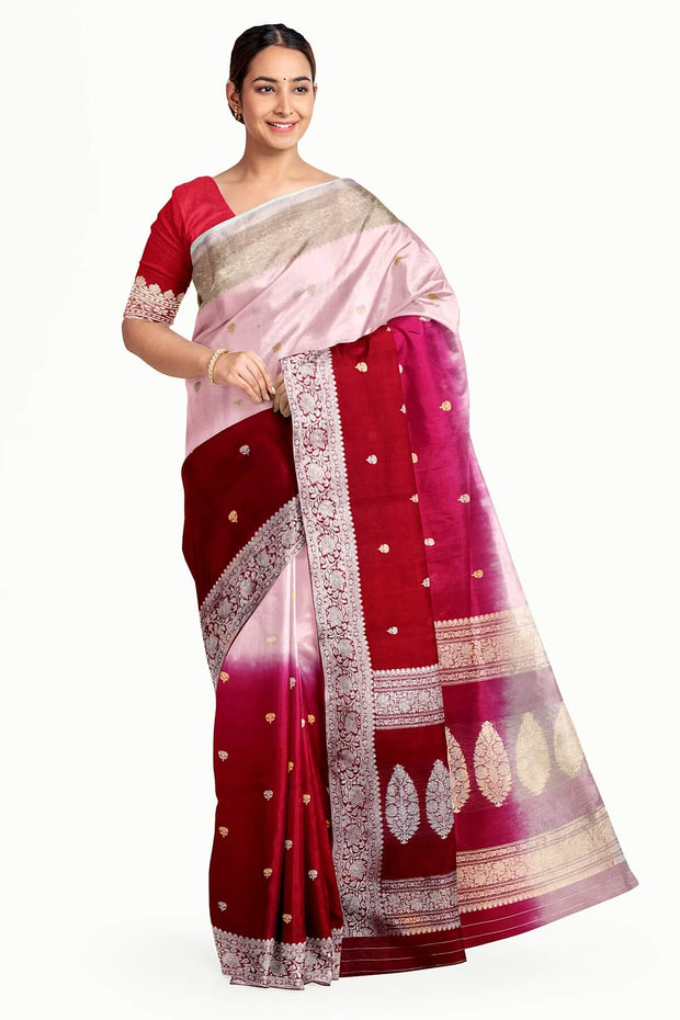 Banarasi kora (organza)  silk saree in  rani pink
