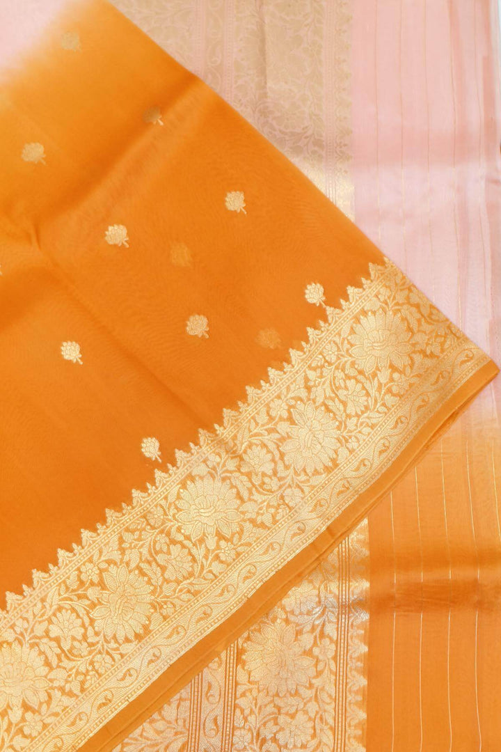 Banarasi kora (organza)  silk saree in  pink & orange