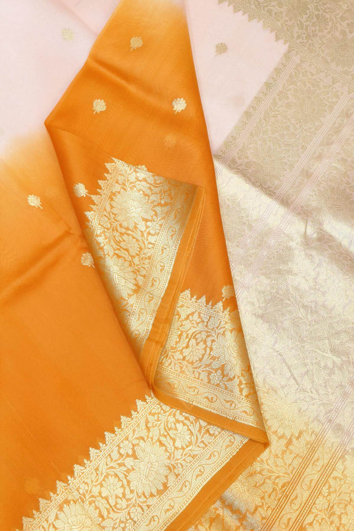 Banarasi kora (organza)  silk saree in  pink & orange