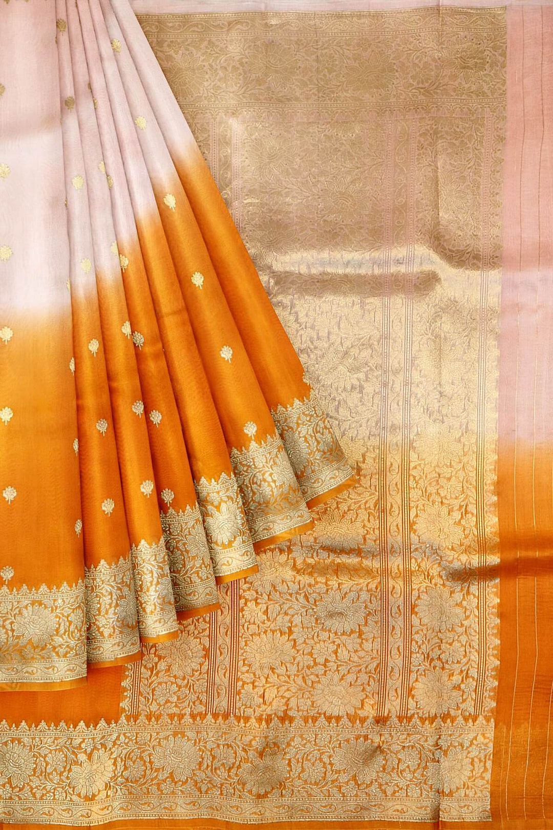 Banarasi kora (organza)  silk saree in  pink & orange