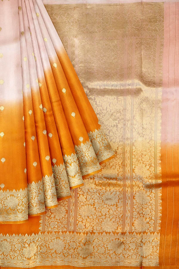 Banarasi kora (organza)  silk saree in  pink & orange
