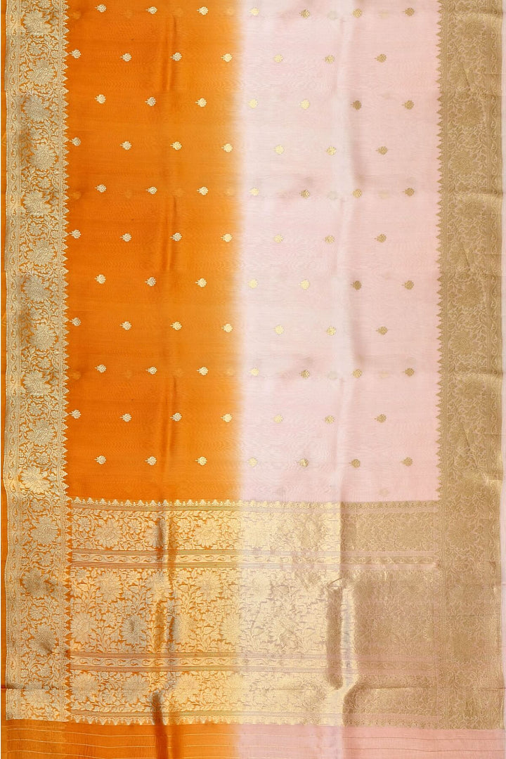 Banarasi kora (organza)  silk saree in  pink & orange
