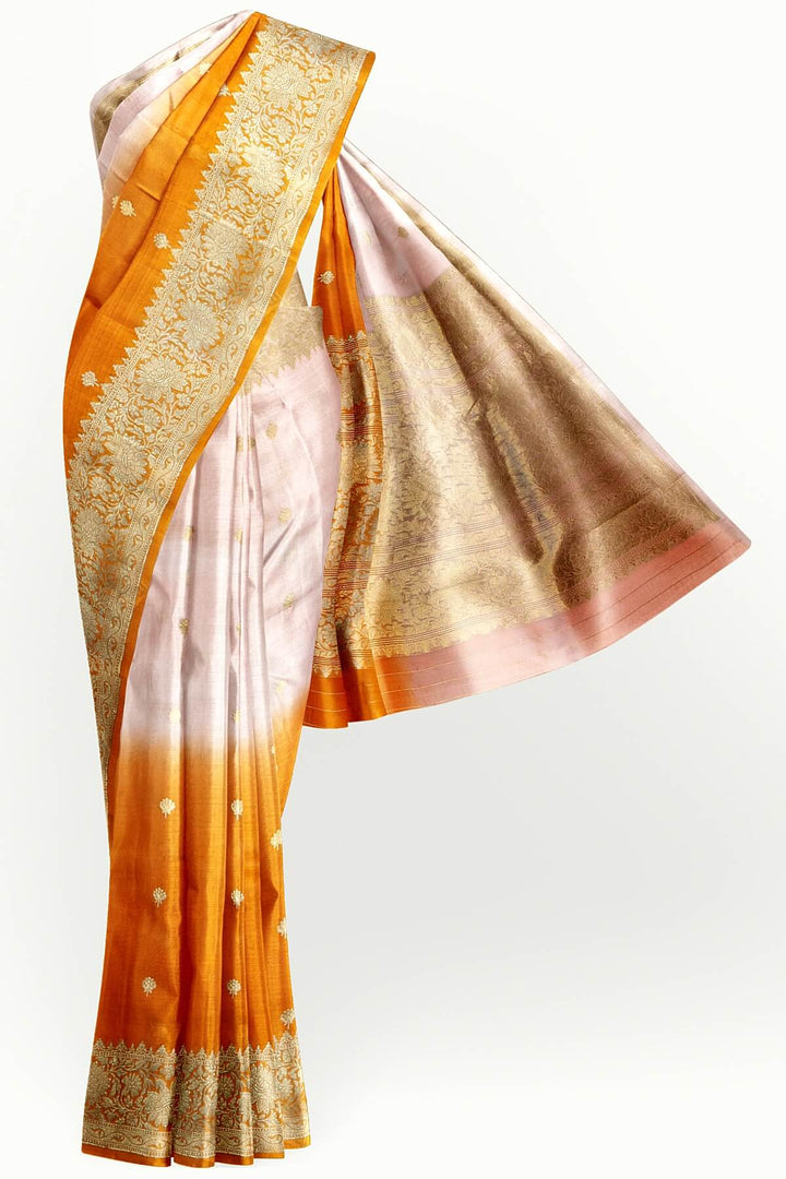 Banarasi kora (organza)  silk saree in  pink & orange