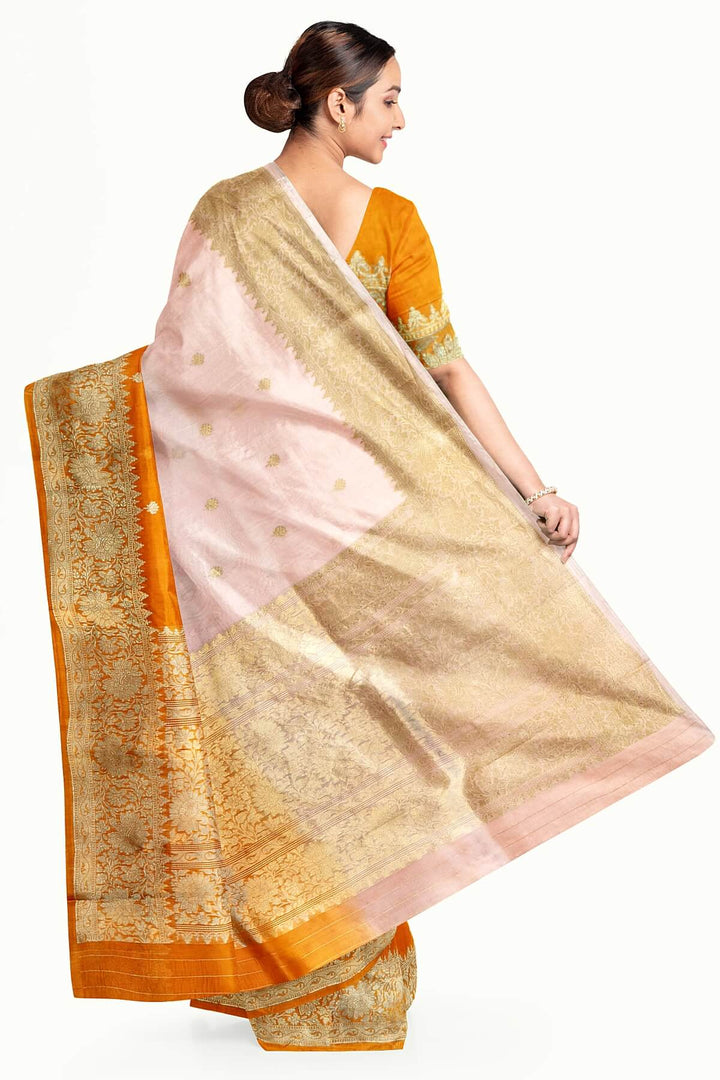 Banarasi kora (organza)  silk saree in  pink & orange