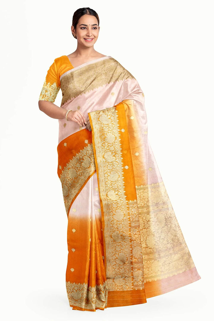 Banarasi kora (organza)  silk saree in  pink & orange