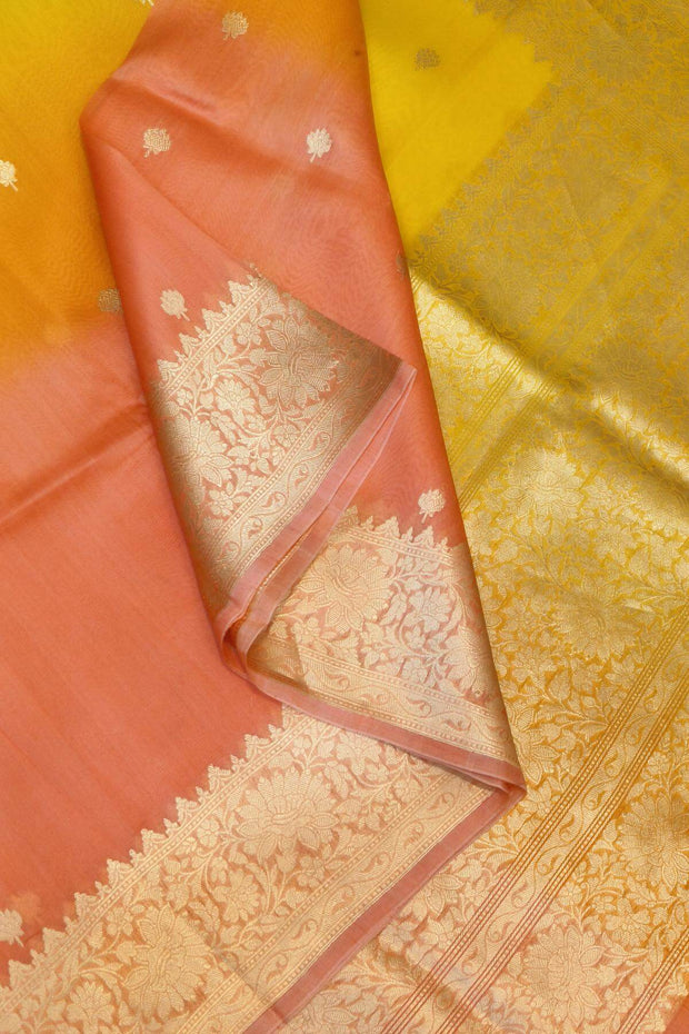 Banarasi kora (organza)  silk saree in  peach & orange