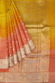 Banarasi kora (organza)  silk saree in  peach & orange