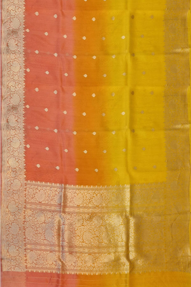 Banarasi kora (organza)  silk saree in  peach & orange