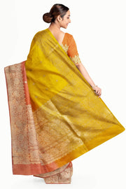 Banarasi kora (organza)  silk saree in  peach & orange